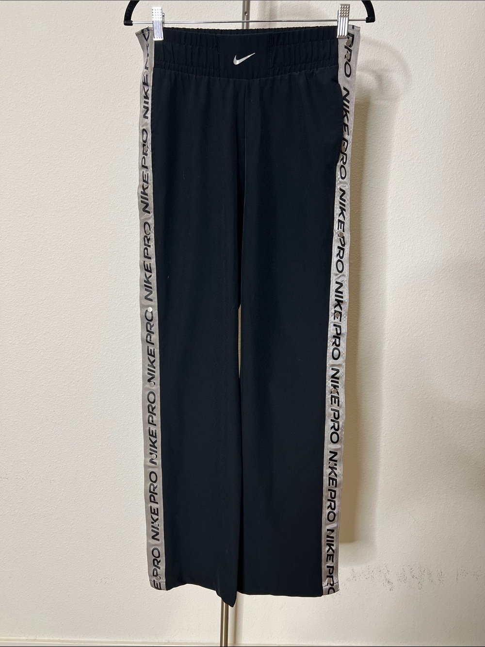 Nike Pro Tear Away Black Track Pants with White Logo Tape
